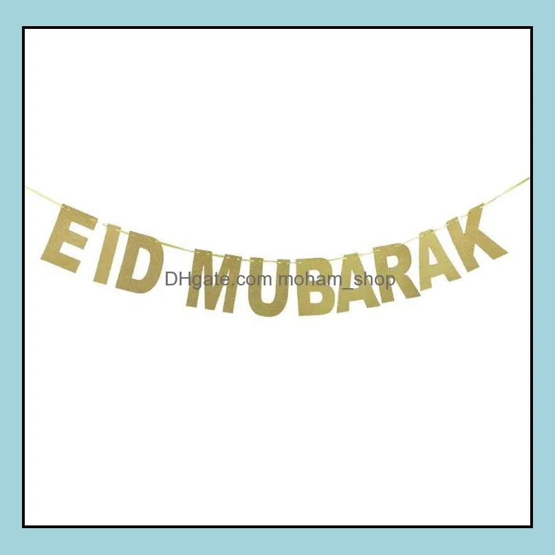gold silver eid banner glitter paper garland mubarak muslim festival bunting ramadan sn570party