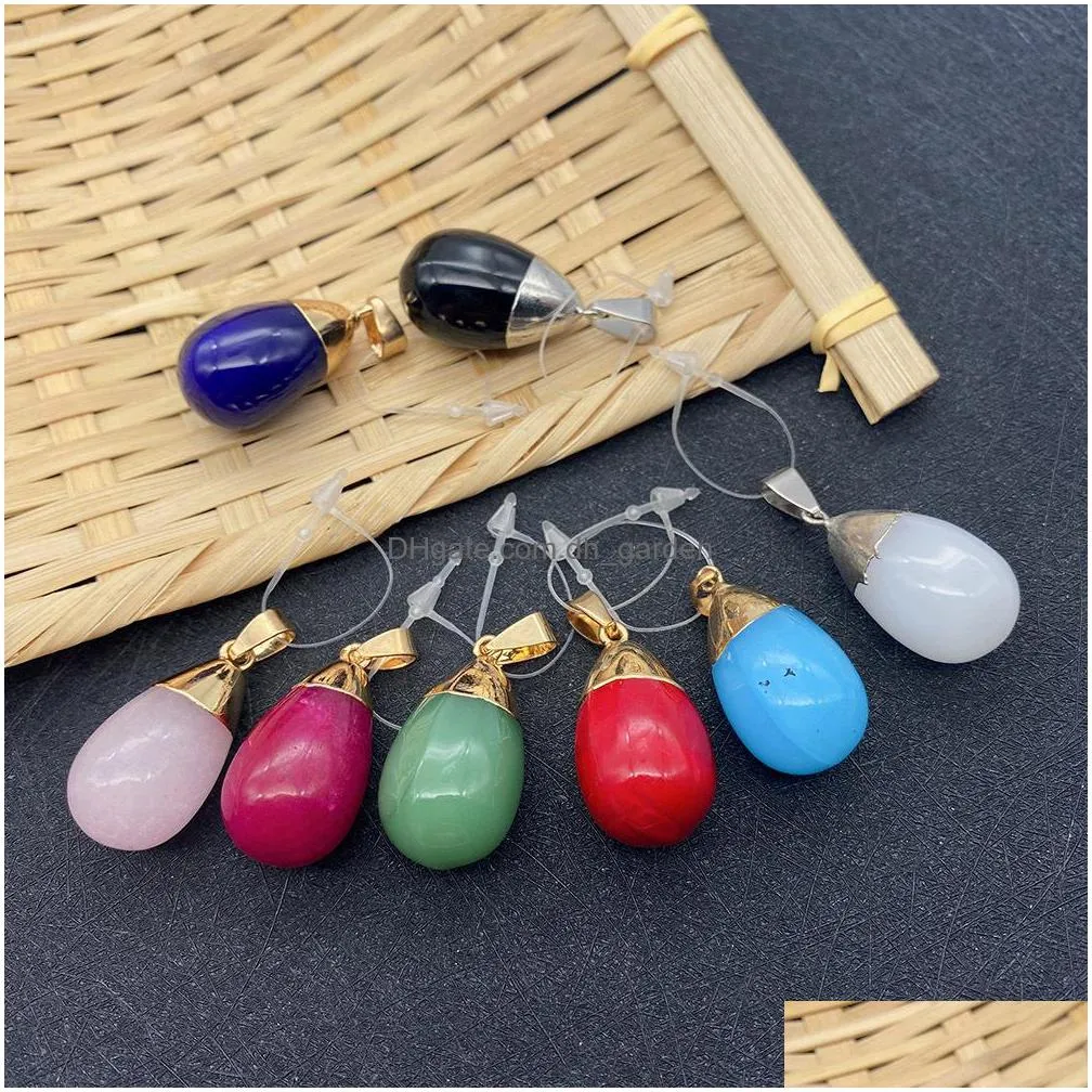 16x29mm natural crystal stone charms waterdrop green rose quartz pendants gold edge trendy for necklace earrings jewelry making