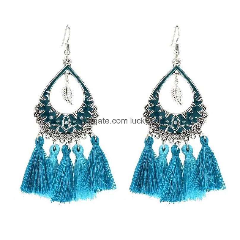 bohemia fashion jewelry womens vintage handmade national court silk tread tassels water drop dangle earrings