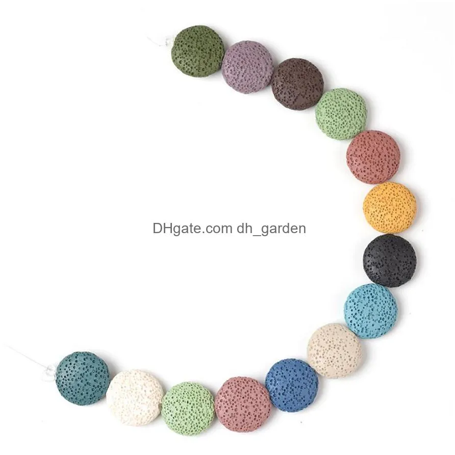 loose 20mm colorful flat round lava stone bead diy essential oil diffuser necklace earrings jewelry making