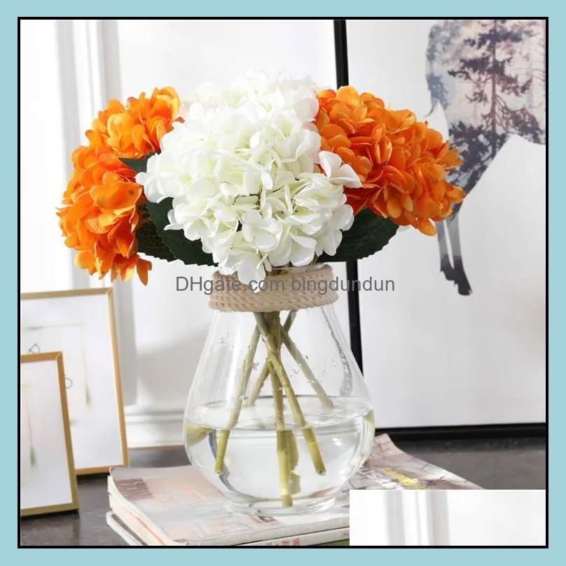 47cm artificial hydrangea flower head fake silk single real touch hydrangeas for wedding centerpieces home party decorative flowers