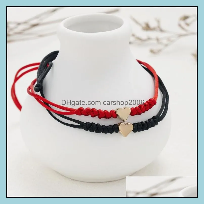 handmade 2pcs love heart bracelet for women men jewelry gifts adjustable wish good lucky red strings couple friendship bracelets