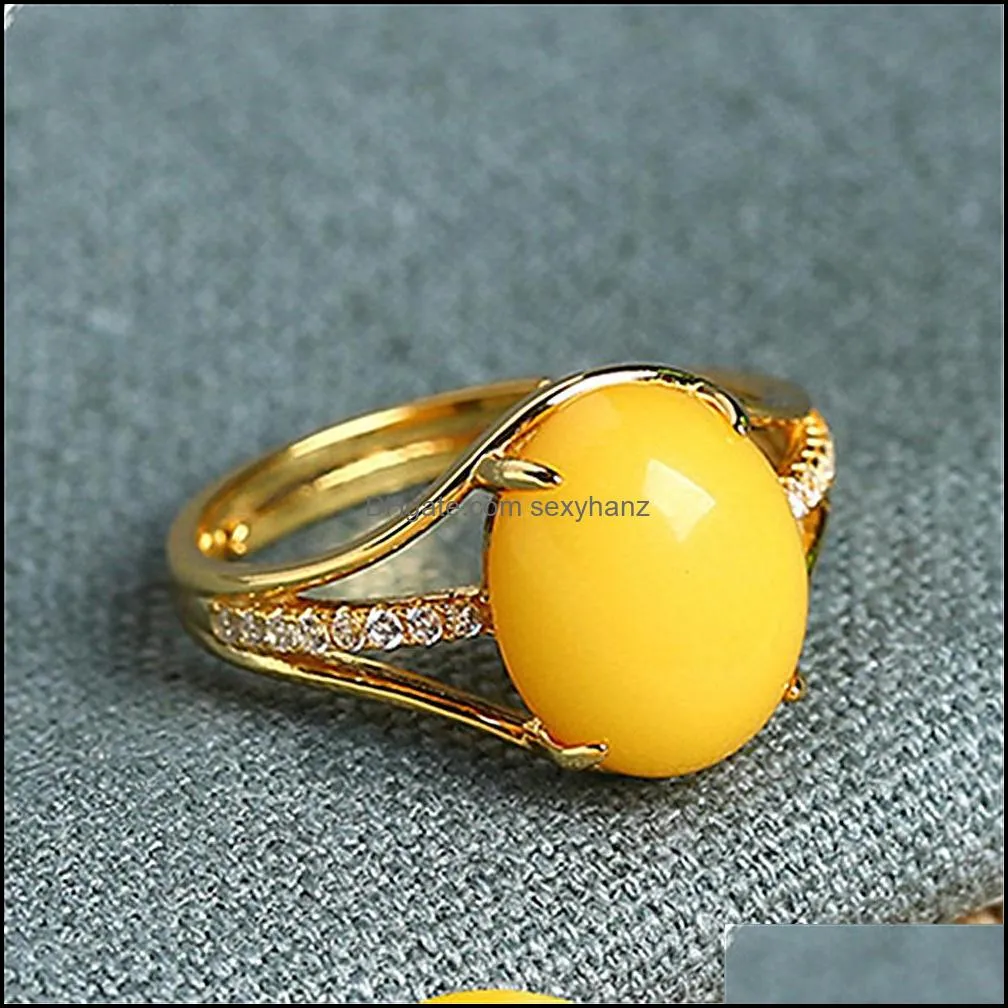 retro classic ethnic style inlaid amber beeswax ring vintage yellow beeswax ring suitable for women jewelry gifts ring