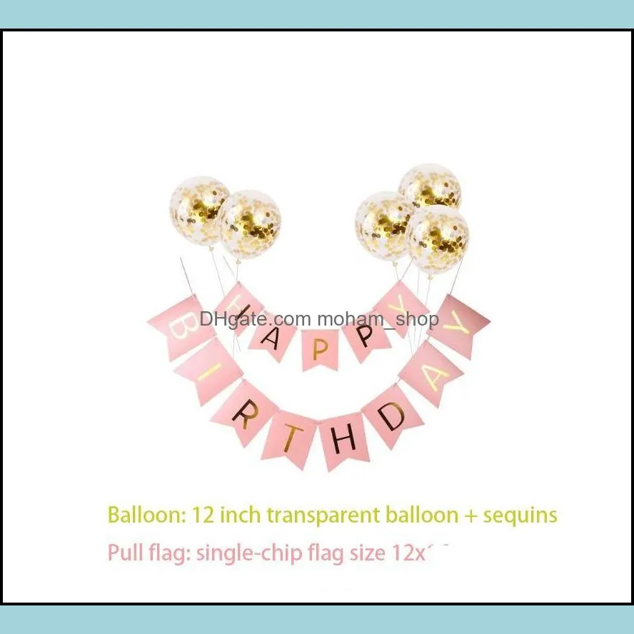 transparent sequins balloon birthday holiday wedding supplies paper banner tassel pull flag set