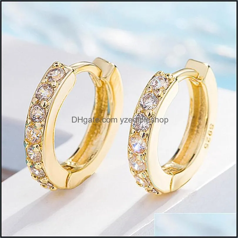 fashion cubic zirconia crystal small hoop earrings for women girl korean style round clip stud earrings gold silver design jewelry gift