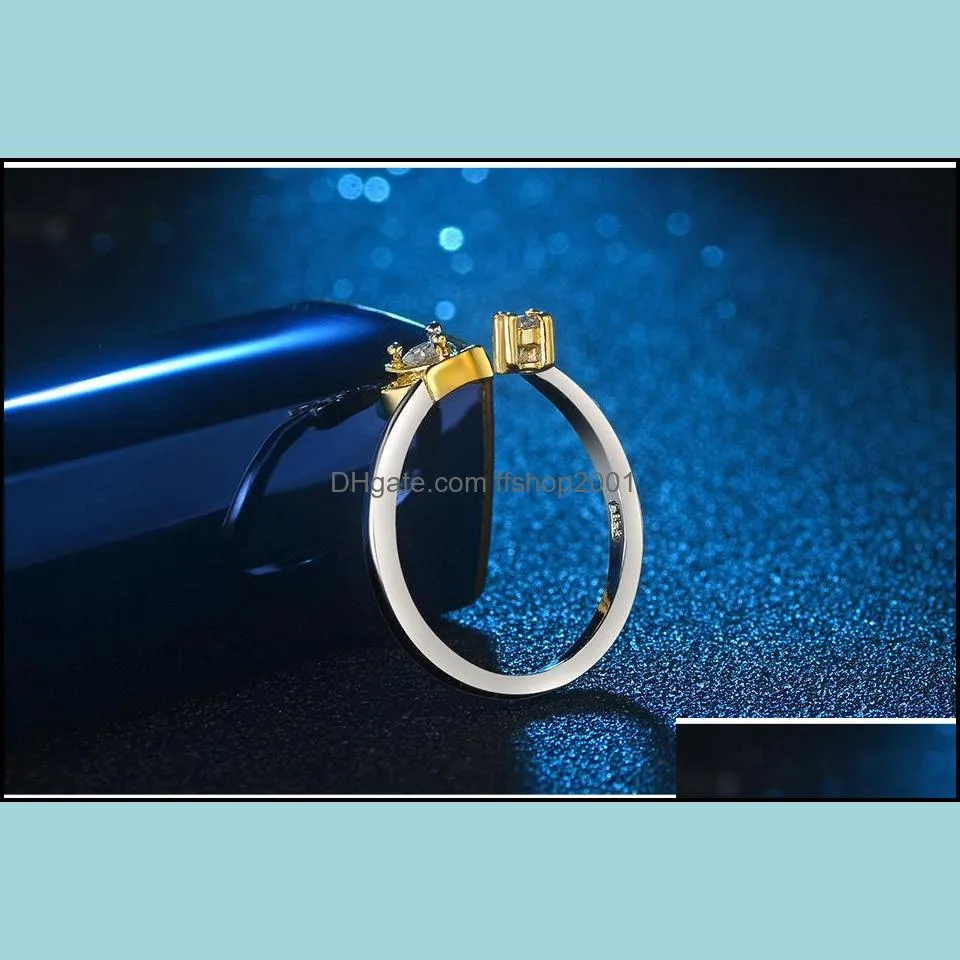  fashion silver plated queen crown adjustable ring zircon wedding rings high quality for women fashion christmas gift