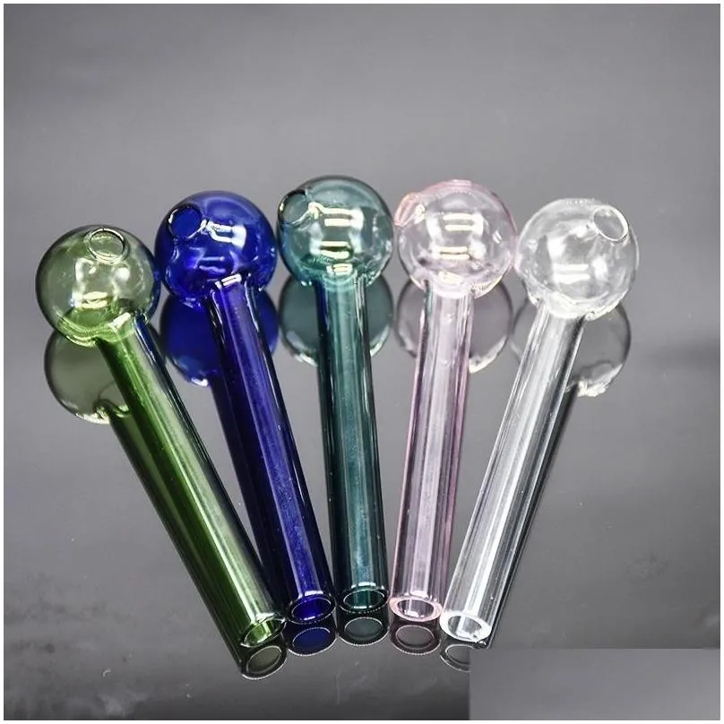 oil burner glass pipes 3.9 inch length thick glass tube handmade hand hold smoking pipe transparent green pink yellow blue colors for smokers