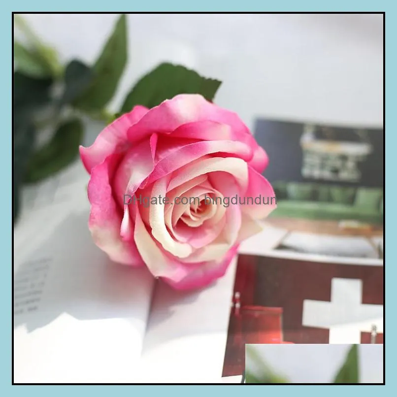 10pcs/lot wedding decorations real touch material artificial flowers rose bouquet home party decoration fake silk single stem flowers