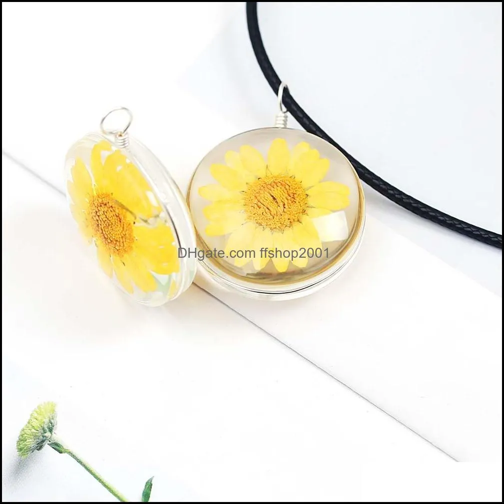 fashion real dry sunflower necklaces hand made natural dipping daisy necklace for women gift diy jewelry accessory rope sweater chain