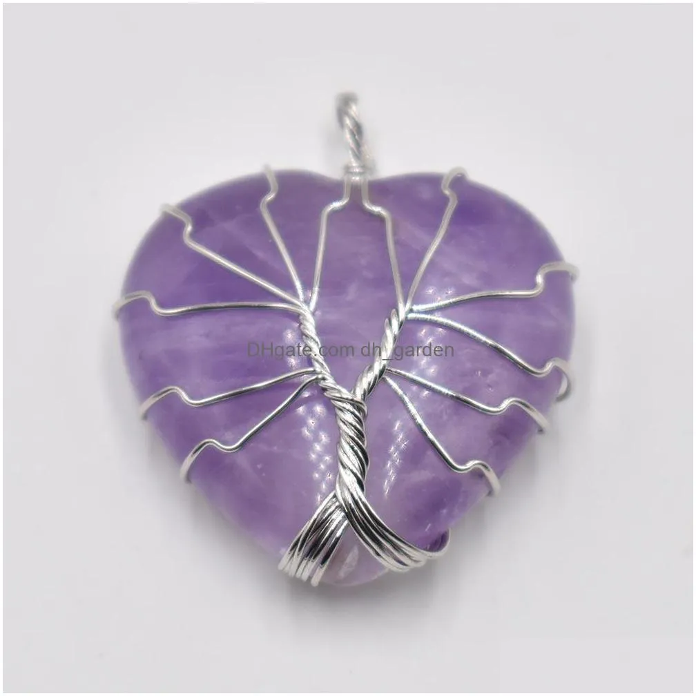 chakra wire wrap handmade tree of life heart shape natural stone charms lapis tiger eye rose quartz pendant for diy jewelry making necklace accessories