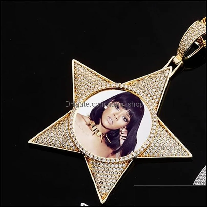 hip hop necklace luxury bling zircon customized p o necklace fashion 18k gold rhodium plated copper star men women necklaces 3489 q2