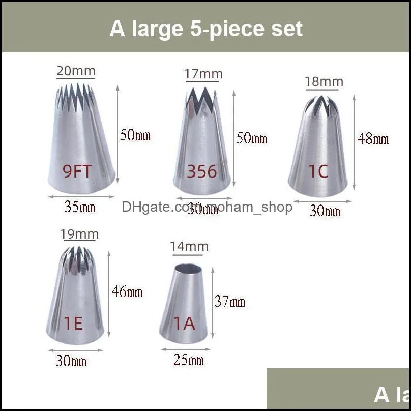 5pcs / set large russian icing piping pastry nozzle tips baking tools cakes decoration set stainless steel nozzles bakeware tool