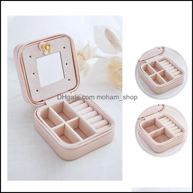 portable mini jewelry box jewelry organizer pu leather travel case display storage case rings earrings necklace storage boxes vtky2141