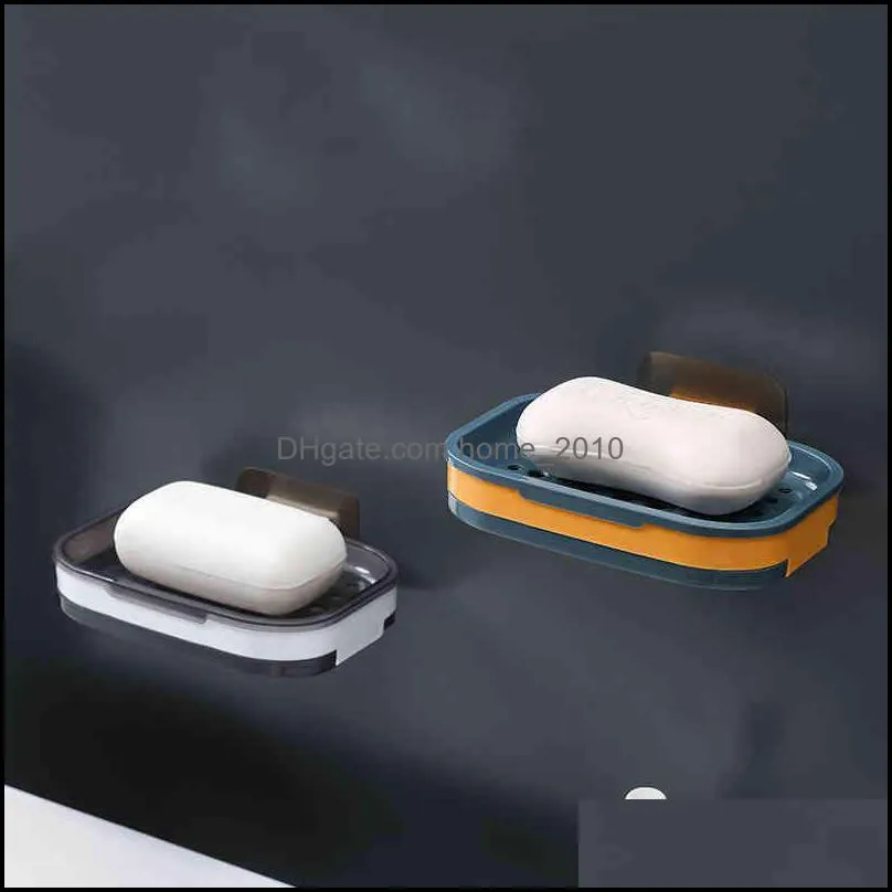 bathroom storage double layer drain wallmounted soap box plastic four colors waterproof leak proof sealed boxs portable soaps dish