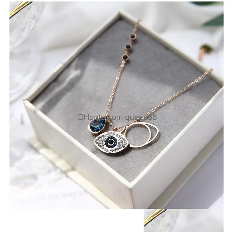 fashion jewelry titanium steel evil eye anklet for women blue eyes charms pendant rose gold chain anklets