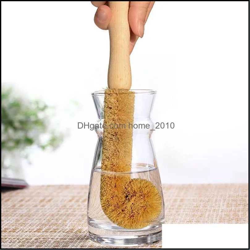 wooden cup brush coconut palm long handle bottle cup cleaner pot glass cup washing brush tableware cleaning home kitchen tool vt0743