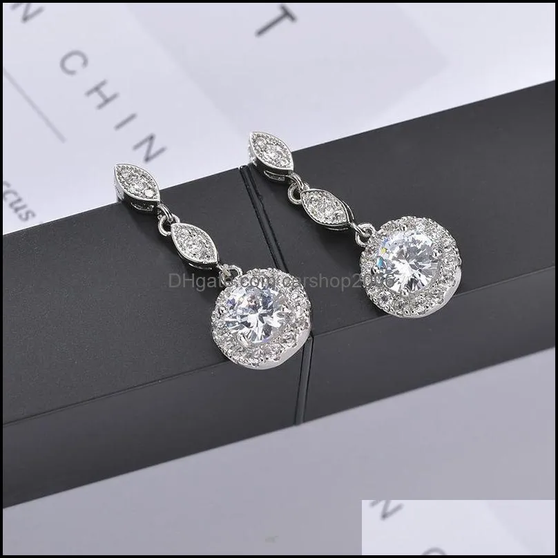 fashion round drop shaped earrings with cubic zirconia 925 sterling silver needle long dangle earrings wedding jewelry for women girls