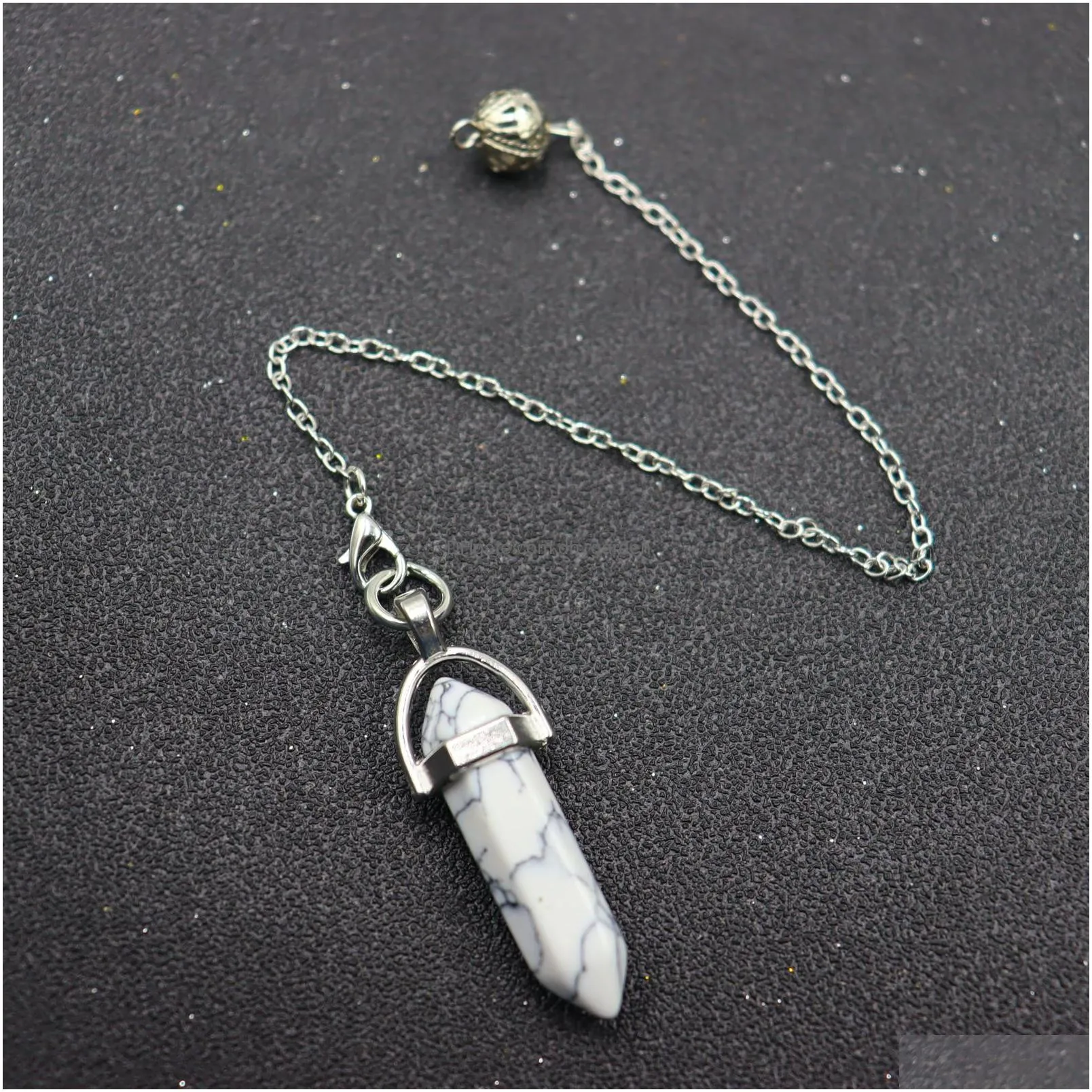 20cm chain natural stone crystal reiki chakra charms pendulum for dowsing divination hexagonal prism quartz bullet energy healing