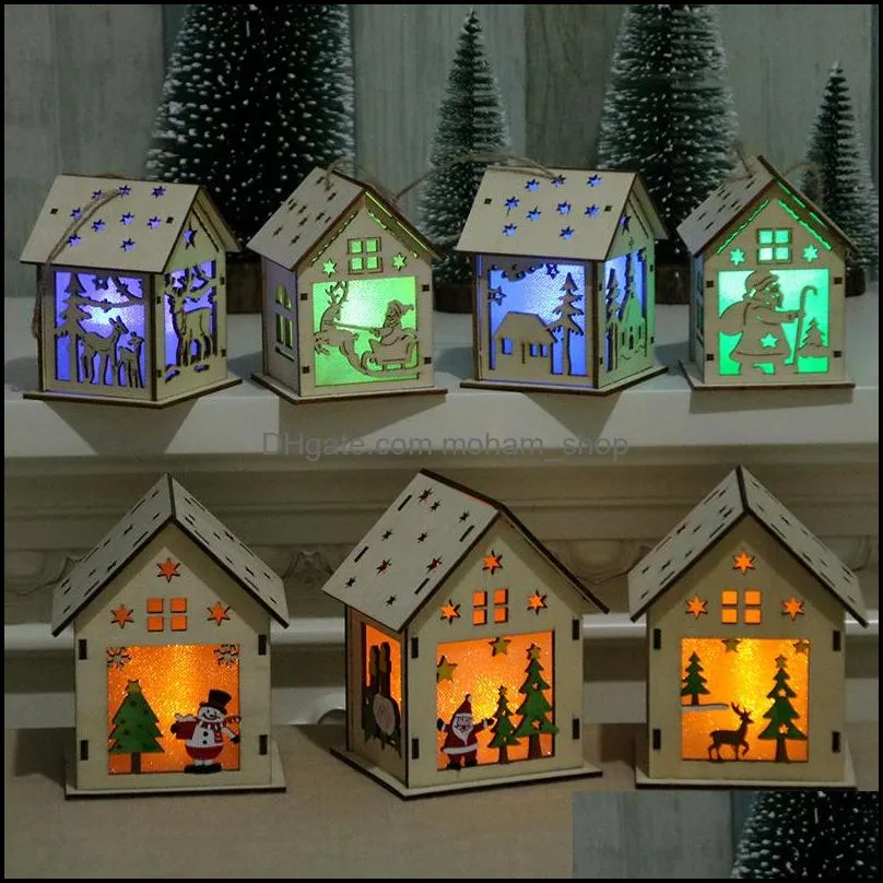 christmas led candle light wood house hanging christmas tree ornament diy home holiday decoration nice wedding xmas festival gift dbc