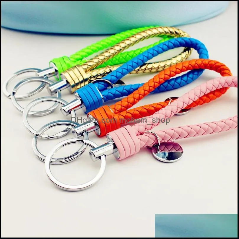 pu leather braided keychain manual woven rope keyring bag pendant key chain holder car keyrings men women key ring party favor dbc