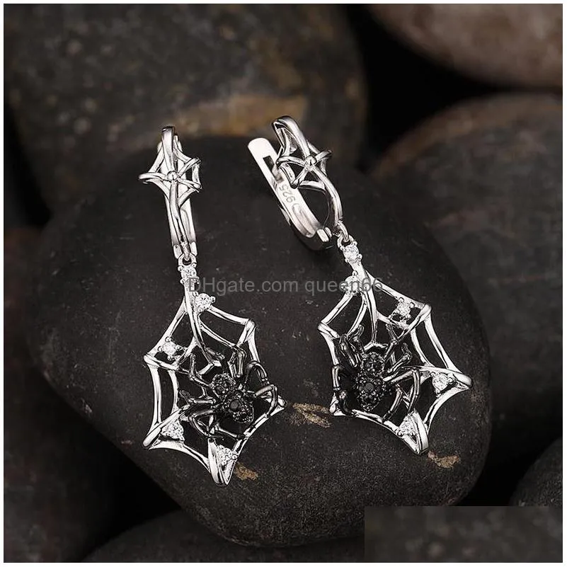 fashion jewely black spider earrings hollowed spider web dangle earrings
