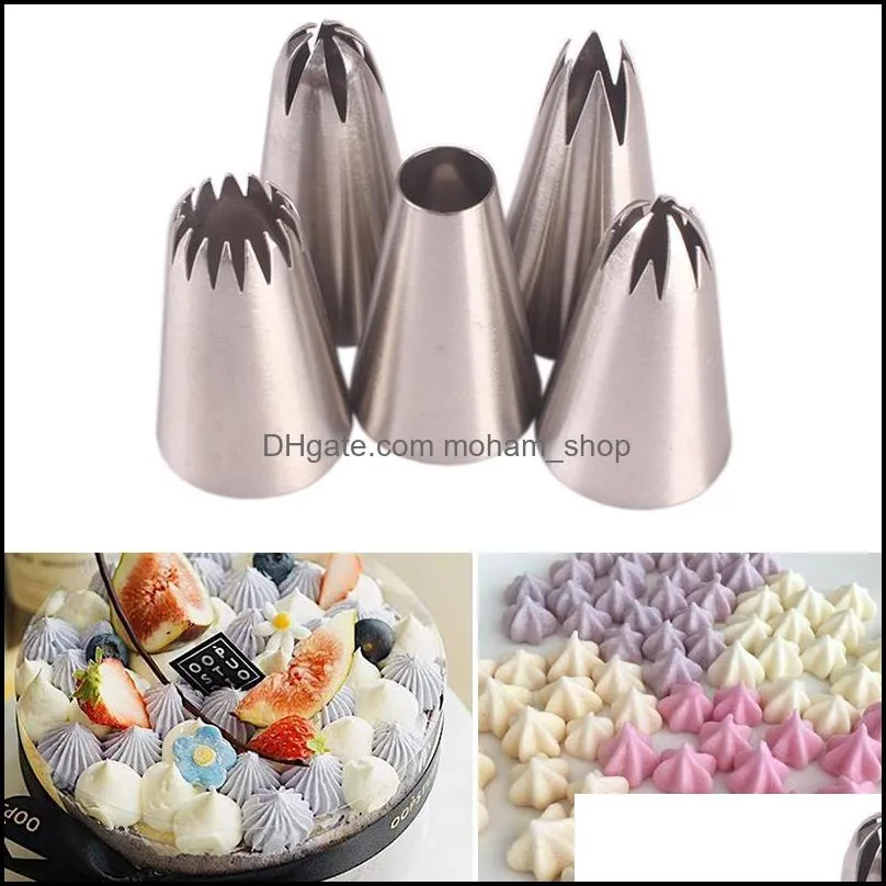 5pcs / set large russian icing piping pastry nozzle tips baking tools cakes decoration set stainless steel nozzles bakeware tool