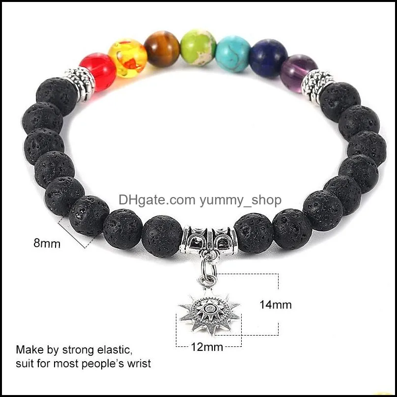 7 chakra lava stone beads bracelet bee heart love friendship elephant angel sunflower wish charm  oil diffuser yoga bracelet