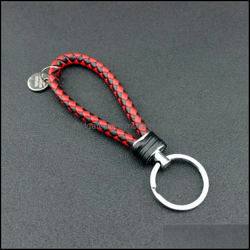 pu leather braided keychain manual woven rope keyring bag pendant key chain holder car keyrings men women key ring party favor dbc