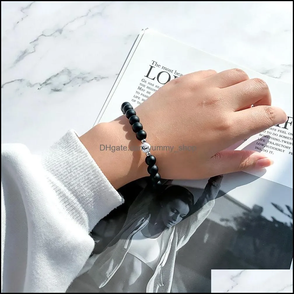 diy az 26 letter bracelets black white stone bead couple bracelet friendship lucky bead bracelet kids family gift