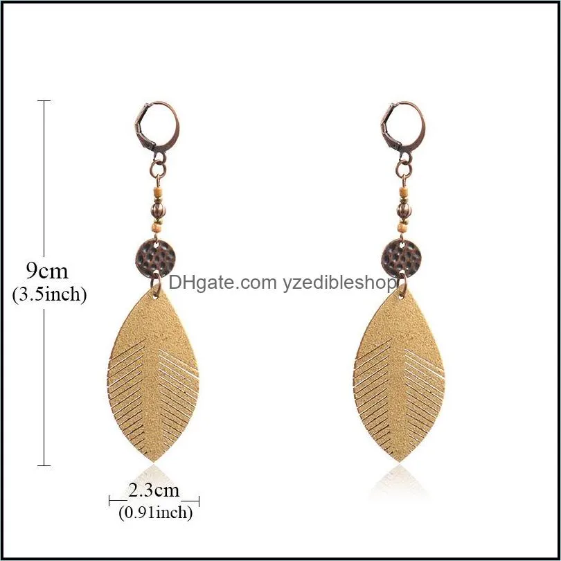 trendy vintage leather leaf dangle earrings hanging for women 2019 fashion wedding autumn and winter leaves earring jewelry