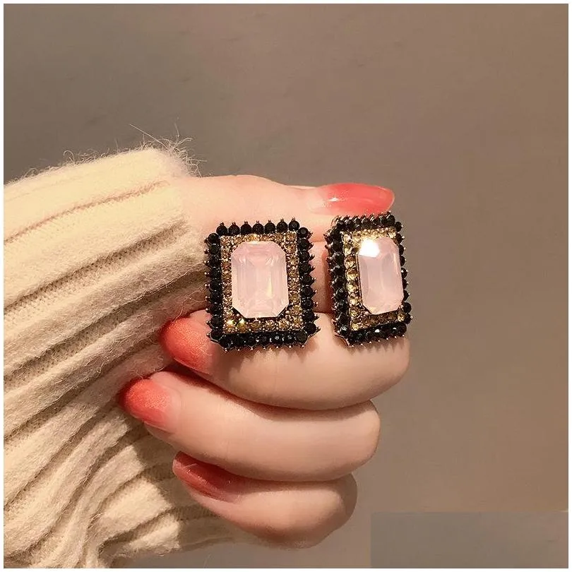 fashion jewelry s925 silver post baroque geometry earrings square rhinstone stud earrings