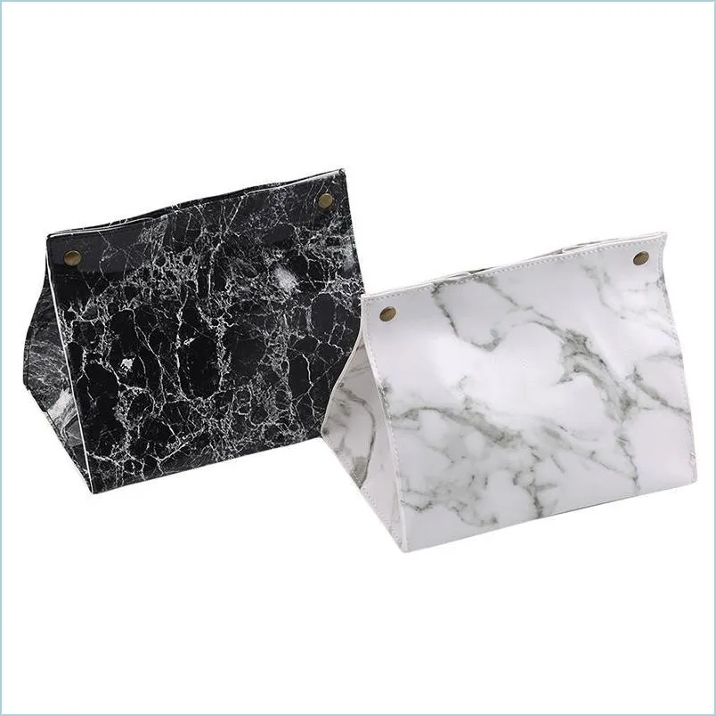 case box container pu leather marble pattern home car towel napkin papers dispenser holder table decoration