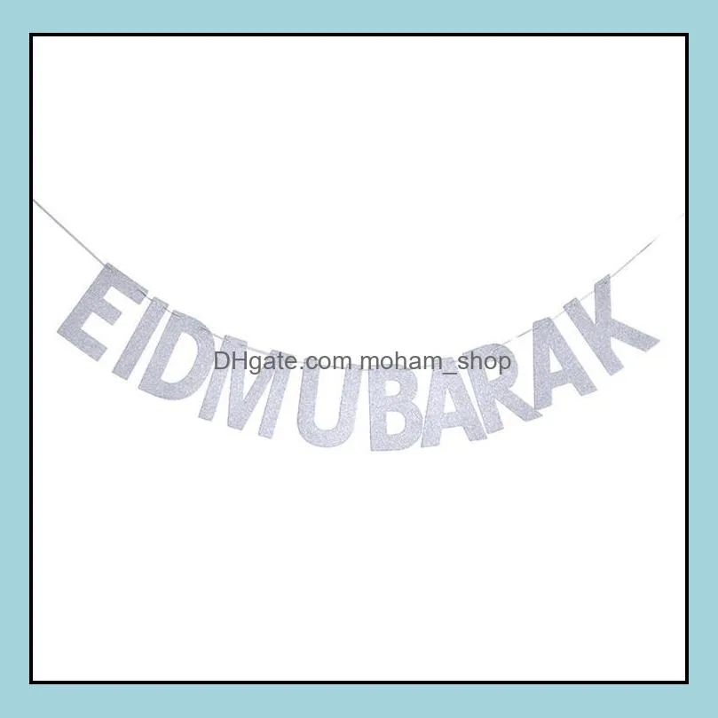 gold silver eid banner glitter paper garland mubarak muslim festival bunting ramadan sn570party