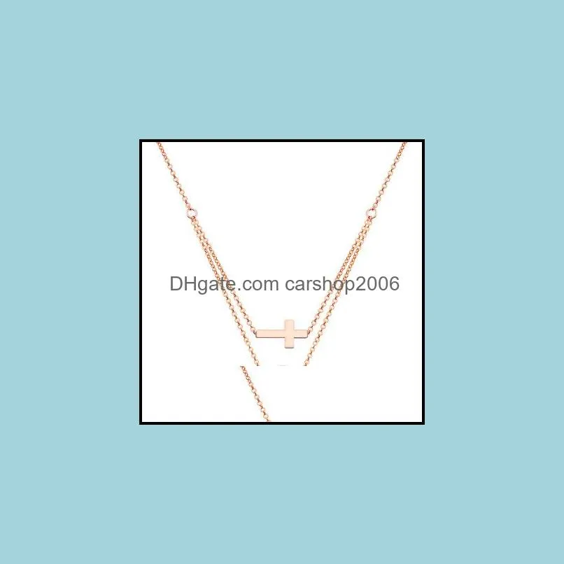 women stainless steel pear cross pendant necklace fashion gold rose gold silver chain double layer pendant necklace jewelry gift