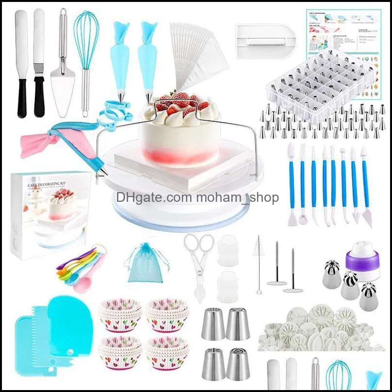 cake decorating tool 420pcs steel pastry piping nozzle set diy reusable turntable fondant mould bakeware kitchen accessories baking 