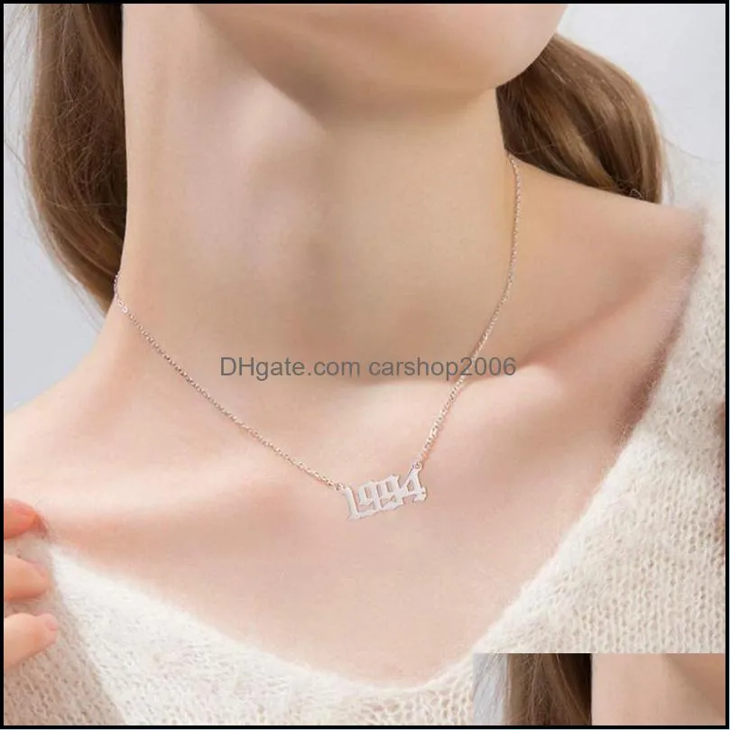 stainless steel year number necklace personalized birth year initial necklaces pendants for women girls birthday gifts custom