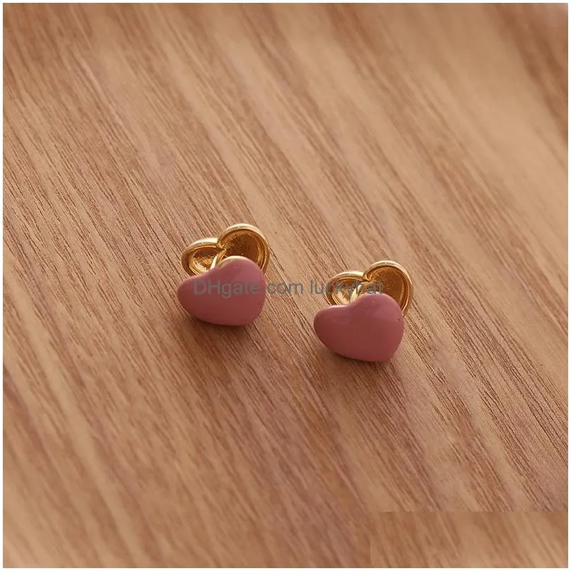 fashion jewelry cute pink heart earrings s925 silver post gold plating unique design ear clip stud earrings