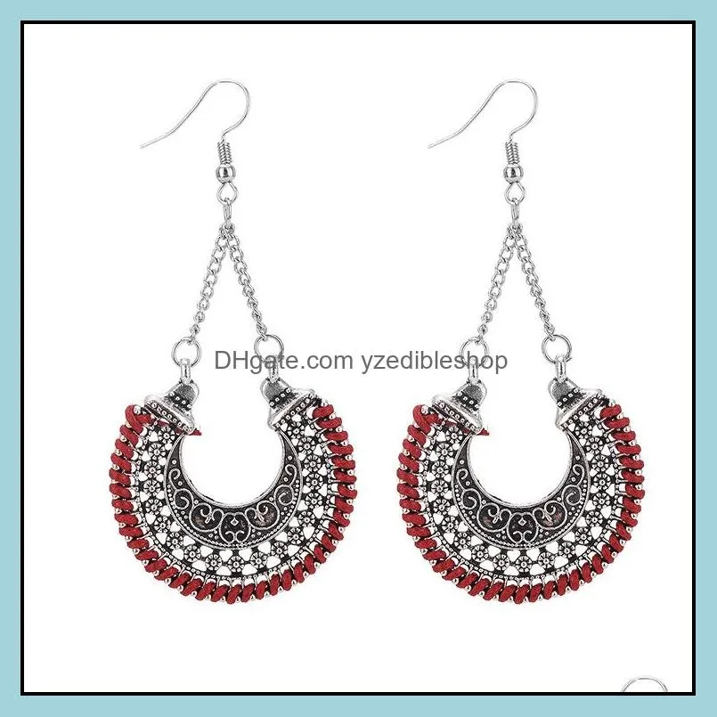 fashion dangle earrings 4 colors boho drop rope earrings bohemian vintage silver long earring for women gift jewelry
