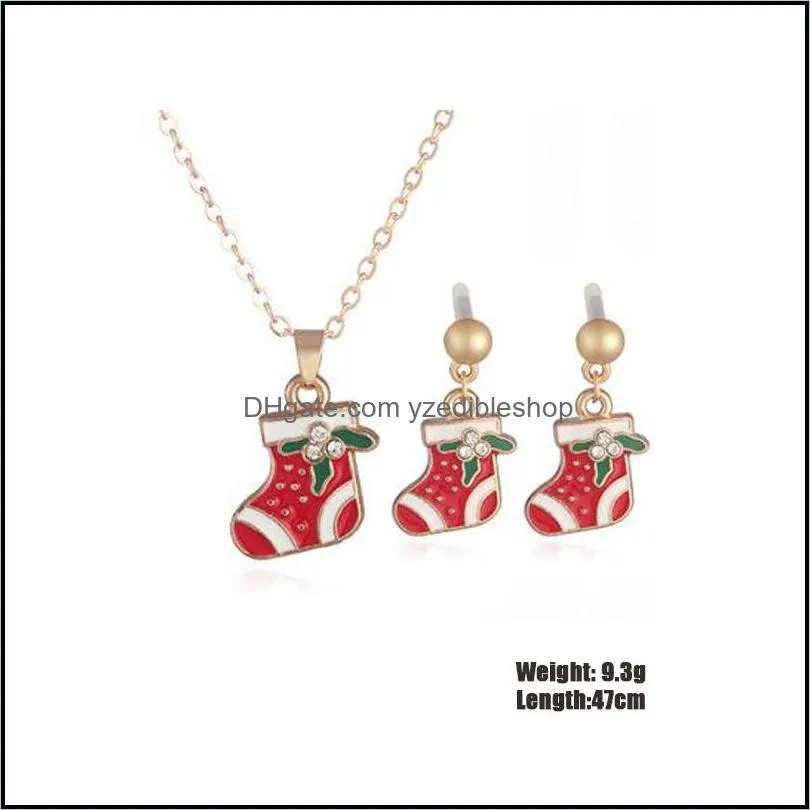 trendy cartoon necklace earring set for kids women christmas snowman socks design charming necklaces earrings alloy jewelry set