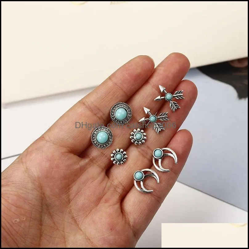4pairs /lot bohemia star heart cross shaped small stud earrings set for women imitation retro vintage earrings wholesale jewelry gifts