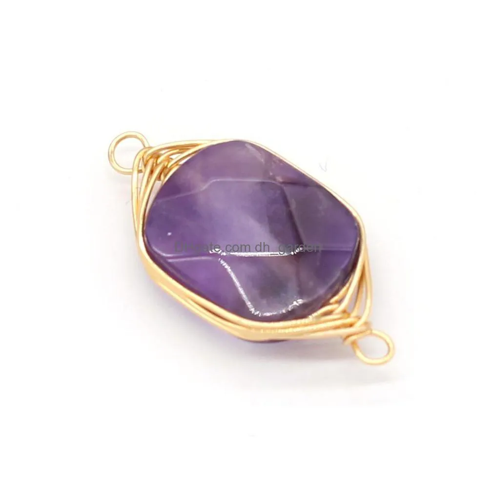 delicate natural stone charms wrap rectangle rose quartz lapis lazuli turquoise opal pendant diy for bracelet necklace earrings jewelry making