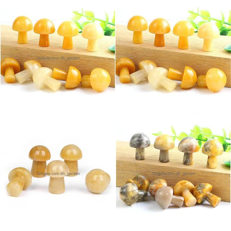 20mm yellow aventurine mini mushroom plant statue natural stone carving home decoration crystal polishing gem