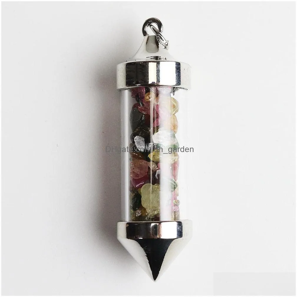 natural gravel crystal bullet shape chakra stone charms rose quartz pendants for jewelry accessories diy making wholesale