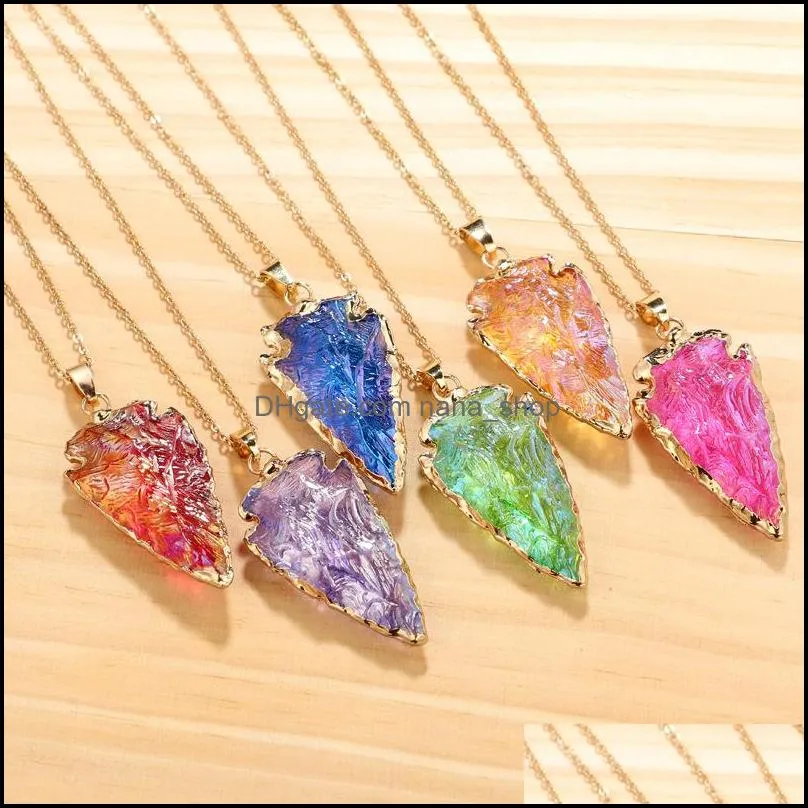 fashion colorful natural stone necklaces healing crystal quartz druzy pendant gold chains for women jewelry gift c3
