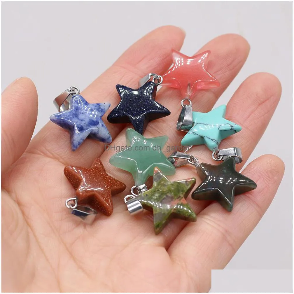 natural crystal five point star shape stone charms handmade pendants for necklace earrings jewelry making