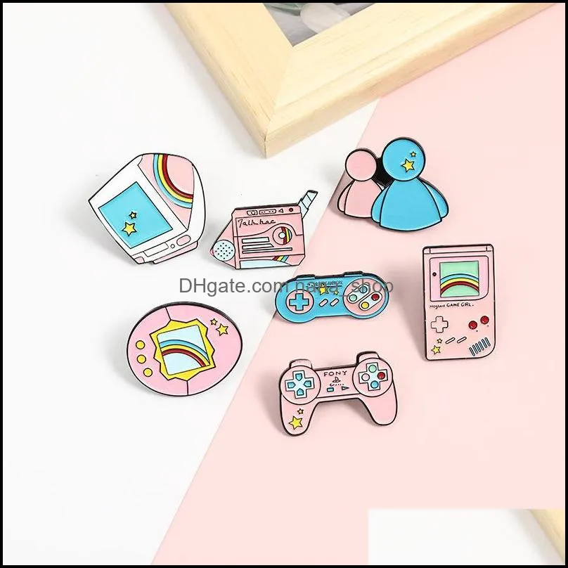 pink cartoon recreational machines brooches pins cute originality television remote control brooch jackets shirt bag lapel pin jewelry gift 2 23bl