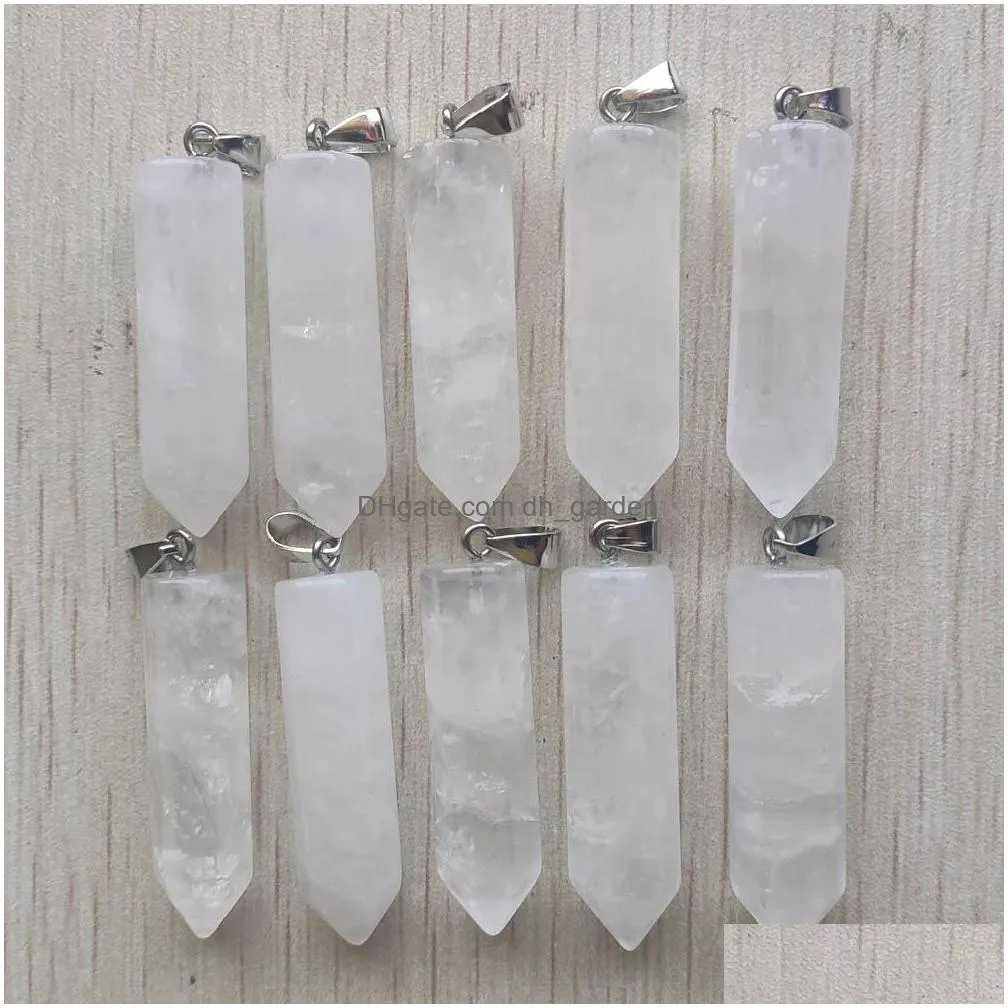 beautiful amethyst natural rose quartz charms white crystal fluorite labradorite stone pillar pendant for jewelry making 39mmx10mm