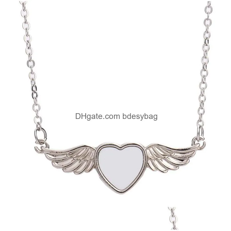 diy sublimation blank couples mens necklace designer jewelry love wing heart necklace woman party photo frame silver pendant necklaces for women souvenir