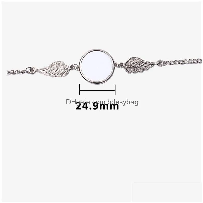 diy sublimation blank mens love bracelet for woman silver angle wing transfer printing alloy round bracelet designer souvenir family christmas