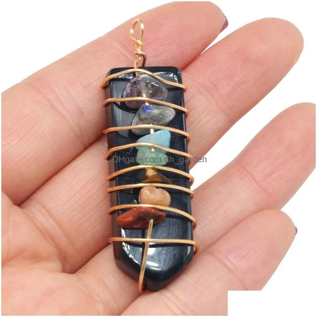 wrap natural stone 7 chakra charms arrowhead shape pendulum pendant lots quartz healing reiki crystal finding for diy necklaces jewelry
